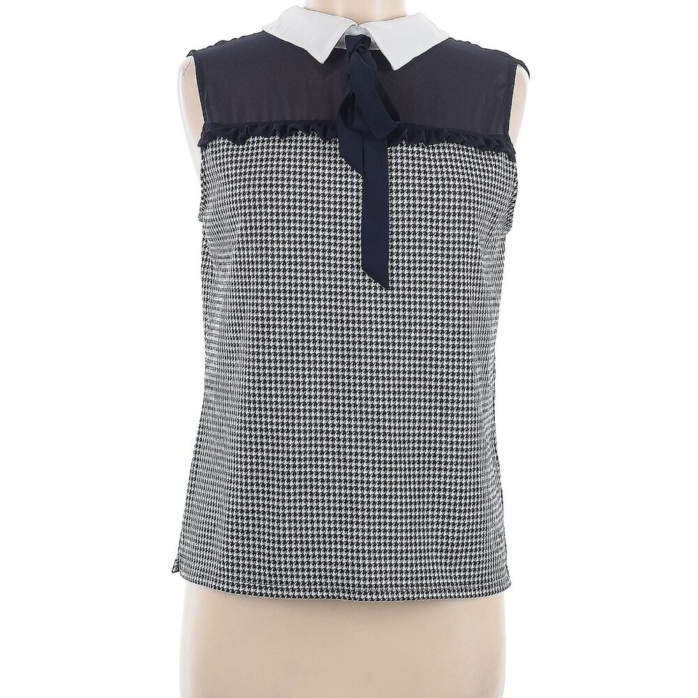NWOT CeCe bow houndstooth navy top, Small